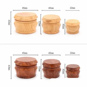 Holzoptik Grinder Größenvergleich 40mm 52mm 63mm